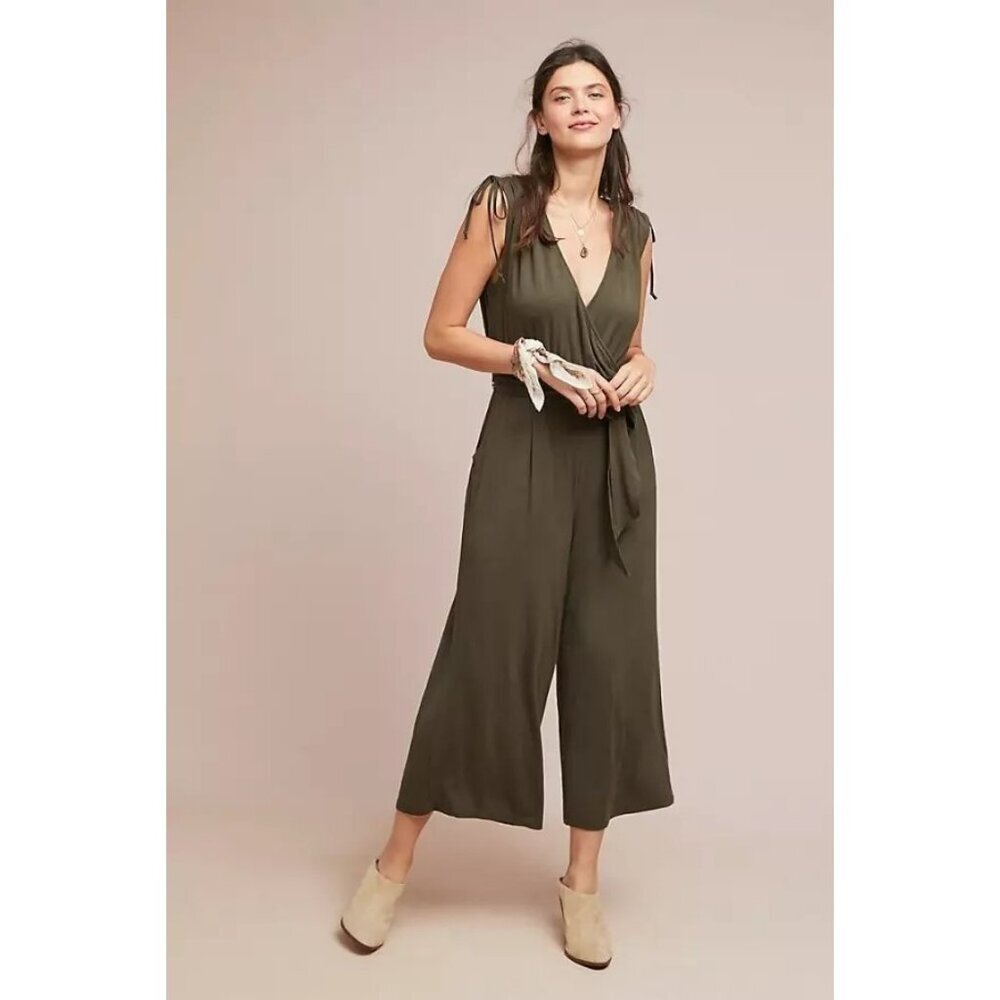 Moulinette Soeurs Olive Green Sleeveless Wrap Jumpsuit